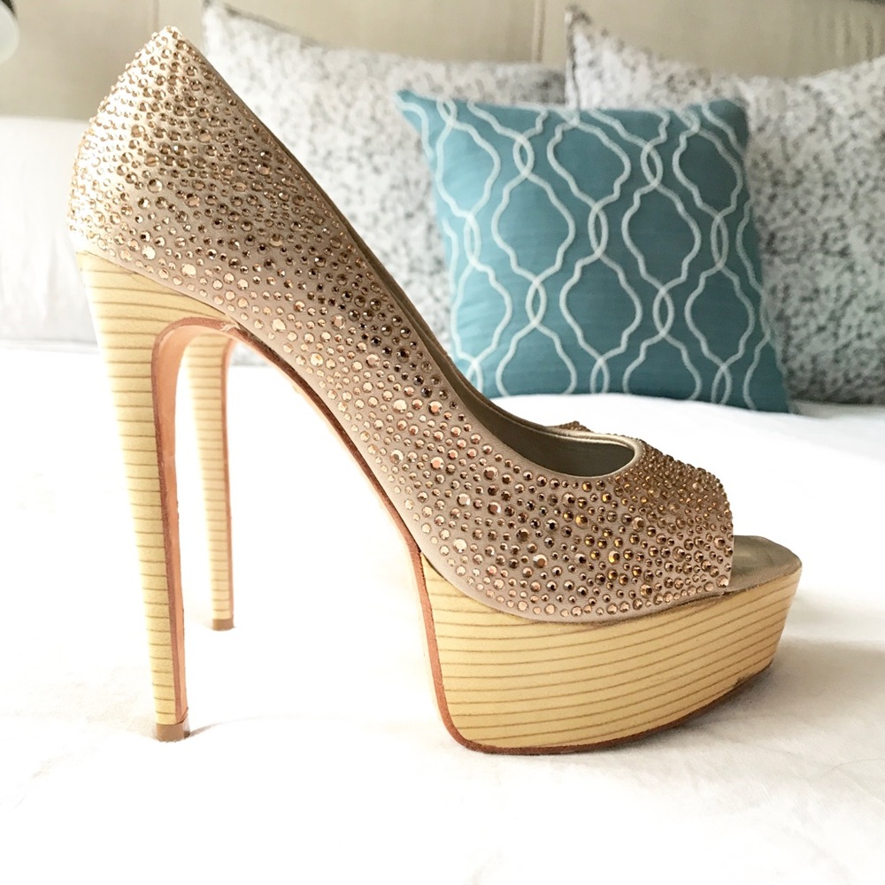 Alice & Olivia Laird Swarovski Platform Peep Toes - Picture 1 of 7
